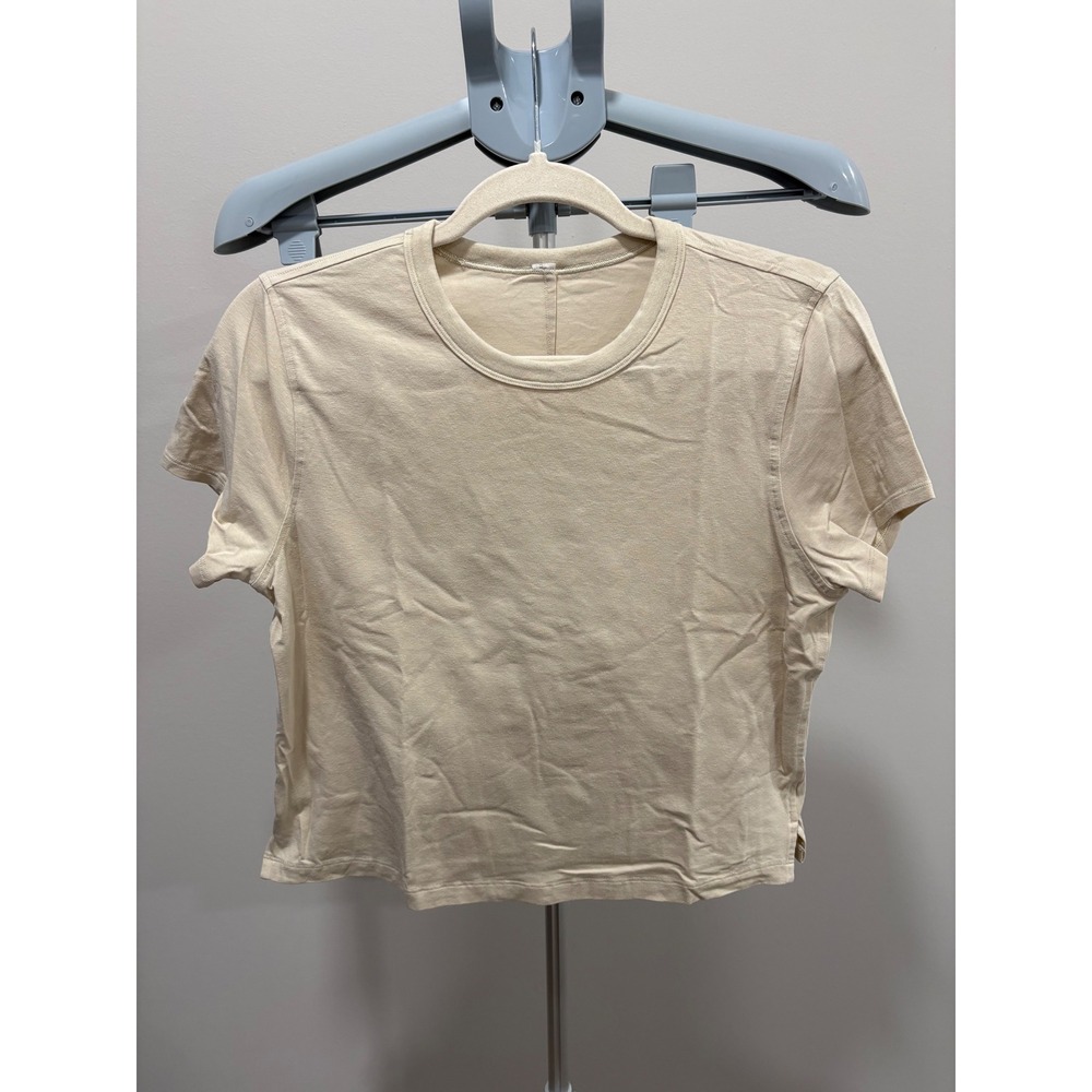 Lululemon Classic-Fit Cotton-Blend T-Shirt Raw Linen Beige Size 6 Basic Casual